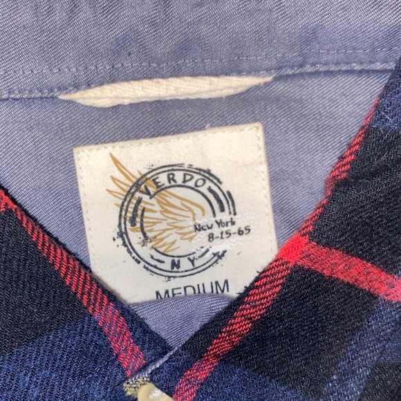 Women's Plaid Flannel Button Down Shirt - Navy, Red, and Yellow - Picture 2 of 3